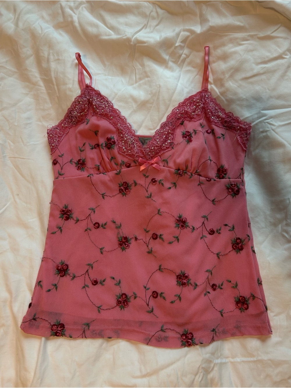 Pink Floral Lace Cami Top